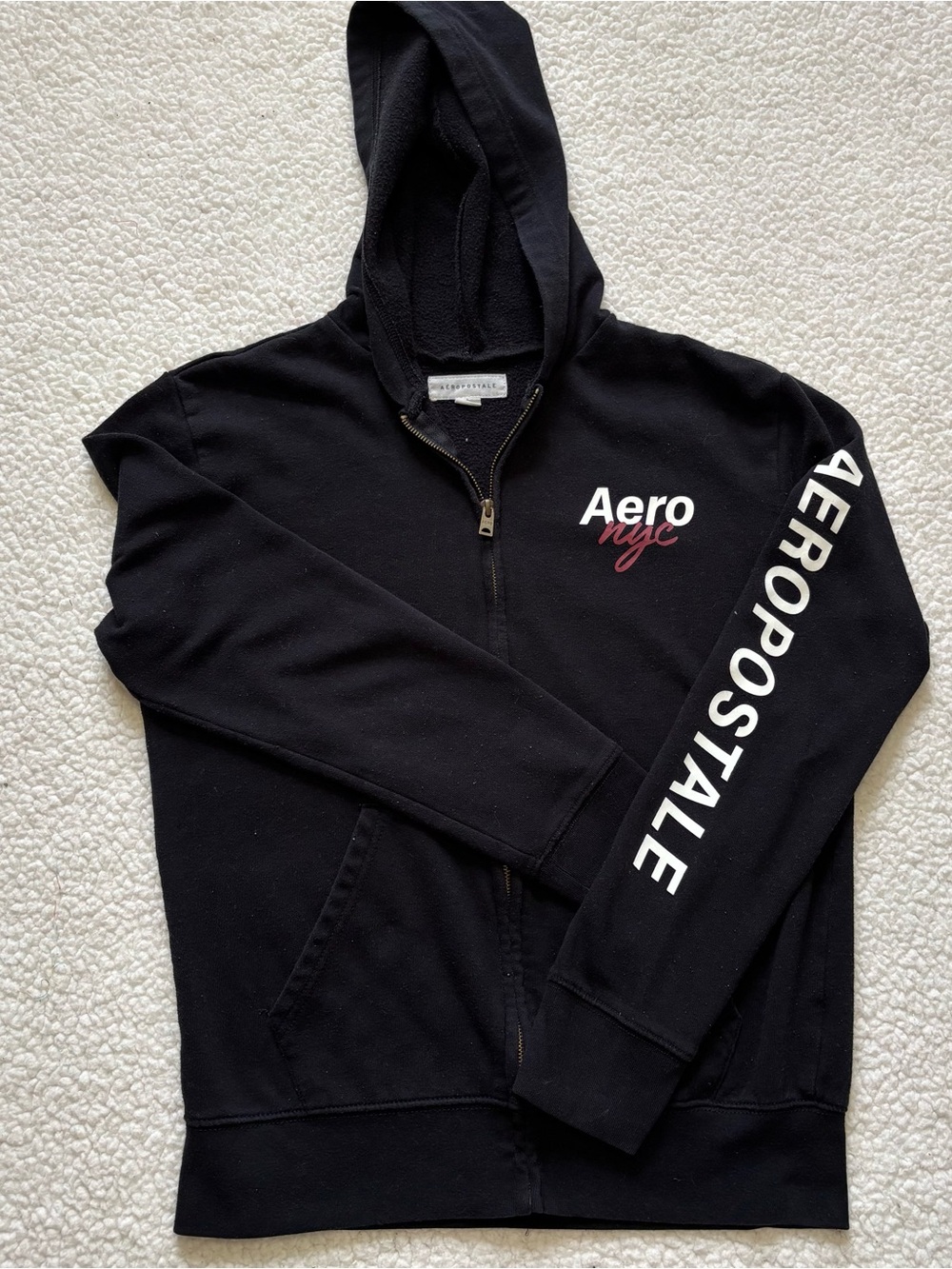 Aéropostale Black Graphic Sleeve Full Zip Hoodie Women's Size Small Y2K Casual